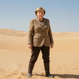 angela merkel as warrior in a dessert, artstation