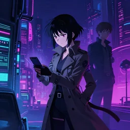 a high definition screenshot from the ( ( ( neon ) ) ) noir cyberpunk anime film ; a female detective in a trenchcoat investigates a dreamworld, digital painting by makoto shinkai and martin ansin, surrealism, trending on artstation
