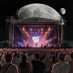 a realistic matte painting of a hip hop concert on the moon, detailed, 8 k,