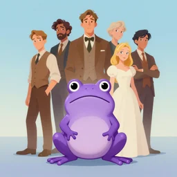 portrait cute purple female frog princess by atey ghailan, by greg rutkowski, by simon stalenhag, by greg tocchini, by james gilleard, by joe fenton, by kaethe butcher dynamic lighting, gradient light blue, brown, blonde cream and white color scheme, grunge aesthetic