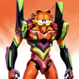 Garfield as EVA-01, Neon Genesis Evangelion, biological garfield mech, anime