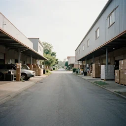 a suburban street inside a warehouse