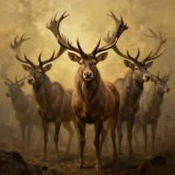 epic professional digital art of antlered herbivores, faint golden moody atmospheric lighting, painted, intricate, detailed, detailed, foreboding, by leesha hannigan, wayne haag, reyna rochin, ignacio fernandez rios, mark ryden, iris van herpen,, epic, stunning, gorgeous, much wow, cinematic, masterpiece.