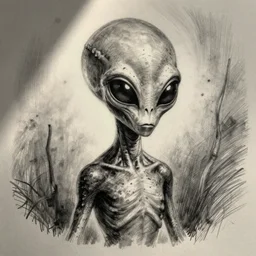 grunge drawing of an alien in the style of the grudge | horror themed