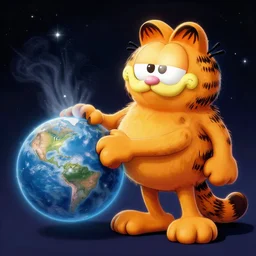 Garfield as a lovecratian eldritch creature consuming a planet