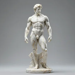 statue of white marble with gold veins of strong attractive futuristic cybernetic man adonis posing, hyper realistic, transhumanism, perfect symmetrical body, perfect symmetrical face, hyper detailed, full body shot, by johannen voss, by peter kemp, by monia merlo, by michelangelo octane render blender, 8 k
