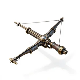 steampunk crossbow, stylized 3d render, isolated on a pure white background, centered, entire object in frame, sharp focus, soft studio lighting