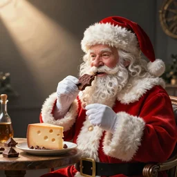 Santa eating cheese with chocolate