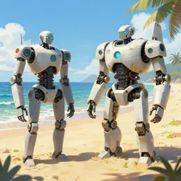 art station, concept art, beach, robots