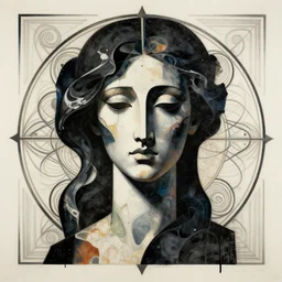 epic concept art. abstract female face silhouette mixing with black and color liquid fluid. abstract sculpture. art deco swirls. sacred geometry. masterpiece, michelangelo. concept art, matte painting. greg rutkowski, wlop, victo ngai, kandinski