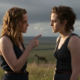 emma watson and kristen stewart pointing at each other