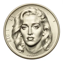 coin featuring the head of Madonna