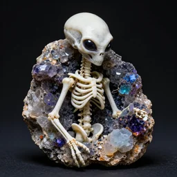 realistic alien skeleton made from colorful Fluorite from Abagaytuy mine, Eastern Siberia
