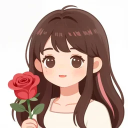 cute enby with long brown hair, pink streaks, androgynous boy girl, round rose gold glasses, artstation, highly detailed portrait, beautiful digital painting, messenger avatar, white background