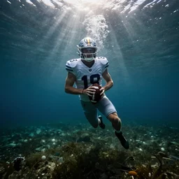 Underwater photo of a football player by Trent Parke, clean, detailed, Magnum photos