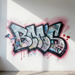 hyperrealistic rendering on very beautiful white wall with beautiful contrast of light and shadow and very strange graffiti, professional foto, 3 5 mm