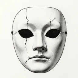 an ink drawing of cracked, broken white tragedy mask, deviant art, artgerm