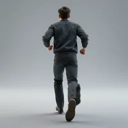 a man running away with his back to the viewer, full body view, back view, isolated, hyper realistic, 3 d render, thriller