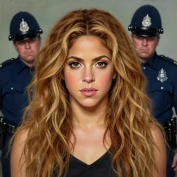 beautiful lifelike painting of shakira dodging taxes and hiding from the sheriff of nottingham, hyperreal detailed facial features and uv lighting, art by ed roth and basil wolverton