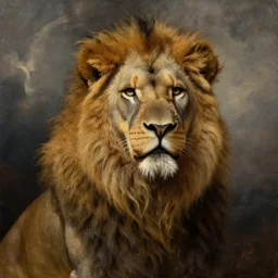lion barbarian,  extreme very textured detailed portrait oil painting by rembrandt,   dramatic clouds and  atmosphere
