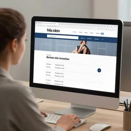 A photo of hila klein sitting on a computer scrolling a webpage of etsy.com with clothes designs