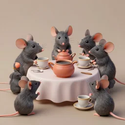 mice at a tea party, lowbrow, matte painting, 3 - d highly detailed, style of greg simkins