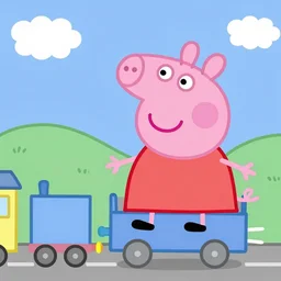 peppa pig riding a train
