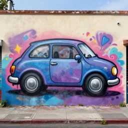 cute car as a graffiti mural by lee, masterpiece, trending on artstation