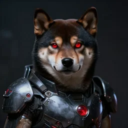 power jin - roh armor, anthropomorphic shiba inu, science fiction, red glowing eyes, dark, by artgerm and greg rutkowski and magali villeneuve, realistic face