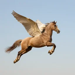 a winged horse is flying in the sky