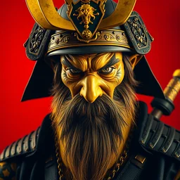 ! dream portrait of old samurai with a goat beard, ready to fight, goth punk, vibrant yellow, colors, surreal, a french baroque by by alexander mcqueen, hyper detailed, very detailed, photograph, cinematic lighting, photorealistic, octane render, intense red backdrop