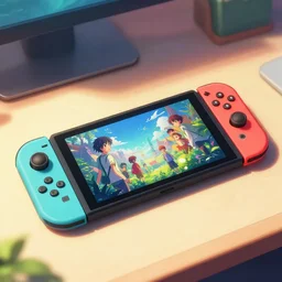 one single nintendo switch laying on a sunny desk. vibrant colors, soft lighting, adventurous, atmospheric lighting, 8 k, octane render. by makoto shinkai, stanley artgerm lau, wlop, rossdraws, james jean, andrei riabovitchev, marc simonetti, krenz cushart, sakimichan, d & d trending on artstation, digital art.