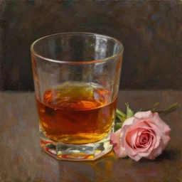 oil painting of whiskey with rose, art by anders zorn, wonderful masterpiece by greg rutkowski, beautiful cinematic light, american romanticism by greg manchess, creation by tyler edlin
