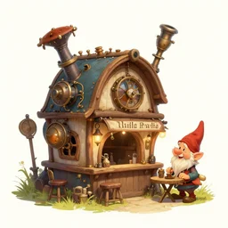 A cheerful gnomish steampunk tavern, by Greg Rutkowski and James Gurney, trending on Artstation