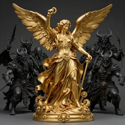 high intricate porcelain baroque angelic warrior fighting the army of the demon lord, 8 k, gold black hyperrealistic hyperdetailed maria panfilova, andrea savchenko, mike kime, ludovic plouffe, qi sheng luo, oliver cook, trending on artstation