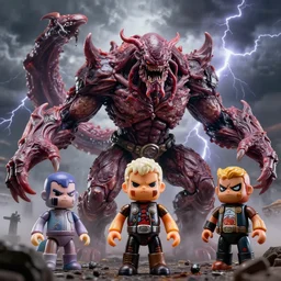 hyperrealistic rendering, epic boss battle, cronenberg flesh monster overlord, by art of skinner and richard corben, product photography, collectible action figure, sofubi, hottoys, storm clouds, outside, lightning