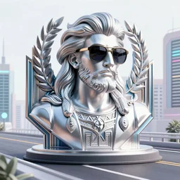 synthwave outrun vaporwave art - deco poseidon wearing sunglasses and a laurel wreath | highly detailed | very intricate | symmetrical | cinematic lighting | award - winning | closeup portrait | 8 0 s nostalgia | painted by donato giancola and mandy jurgens and charlie bowater | featured on artstation
