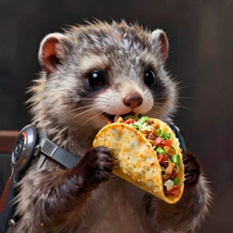 a portrait of an anthropomorphic cyberpunk ferret eating a taco, cyberpunk!, fantasy, elegant, digital painting, artstation, concept art, matte, sharp focus, illustration, art by josan gonzalez