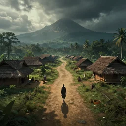 establishing shot of a kerala village, an epic fantasy, dramatic lighting, cinematic, extremely high detail, photorealistic, cinematic lighting, matte painting, artstation, by simon stalenhag, shadow of the tomb rider