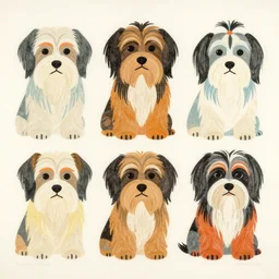 tlingit haida lithographic, 3 / 4 portrait of havanese dog, simplified forms, multiple colors, print by tristan - wolf reg davidson clifton guthrie maynard johnny jr.