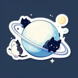 sticker illustration of cats in orbit, modern design