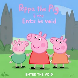 poster art for a new movie called peppa the pig in the style of enter the void