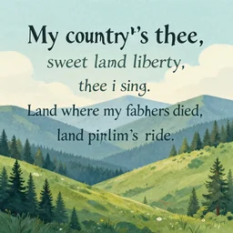 my country'tis of thee, sweet land of liberty, of thee i sing. land where my fathers died, land of the pilgrim's pride, from every mountainside, let freedom ring! ultrafine highly detailed hyper colorful illustration, sharp focus, rozalski, craig mullins, federico pelat, unreal engine highly rendered, global illumination, radiant light, intricate and detailed environment