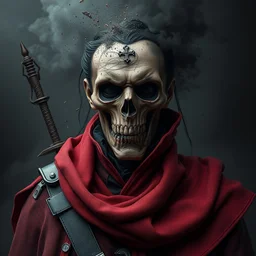 digital art of a necromancer, made of red gucci fabric, dust particles, broken metal and black smoke, hyper realistic portrait full of details, canon eos, zbrush, artstation, greg rutkowski