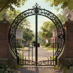 circular magic gate leading into a suburban street. framed, centralized urban fantasy, high detailed digital art trending in artstation. artist greg rutkowski