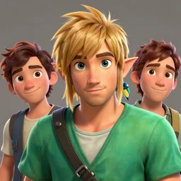 portrait of a link from ocarna of time who looks like adam sandler, rossdraws, ilvya kuvshinov, highly detailed illustration, pixar, maya, engine, artstation