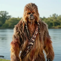 chewbacca in pamela anderson near the river