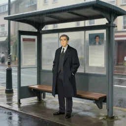 bus stop on a rainy day, artstation, elegant, highly detailed, digital painting, concept art, smooth, sharp focus, illustration, art by studio ghibli, fujita goro, atey ghailan, tom whalen, jean giraud 8 k