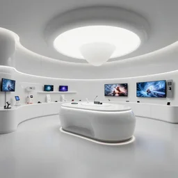 art by filip hodas, and artgerm. sci - fi architect store design, clean, entertainment center, indoor, spacious. surrealism.