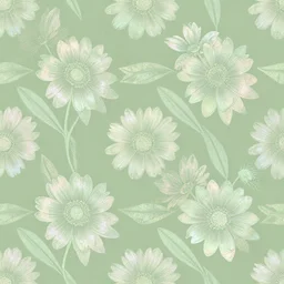 sage green pastel colors girly flowers intricate pattern realistic volumetric holographic foil textures subtle glitch effect